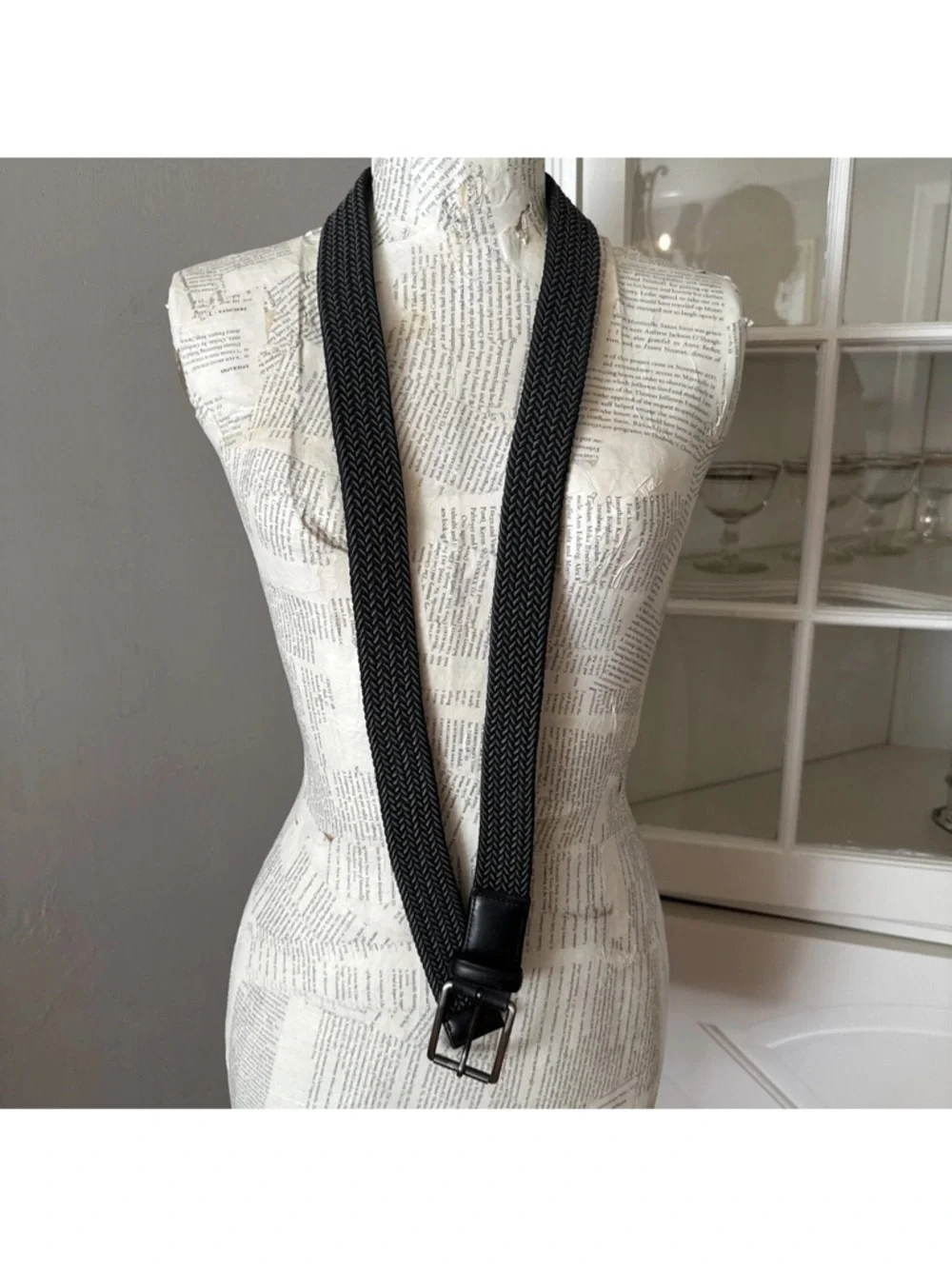 FULL GRAIN COWHIDE LEATHER BRAIDED COTTON STRETCH BELT 42